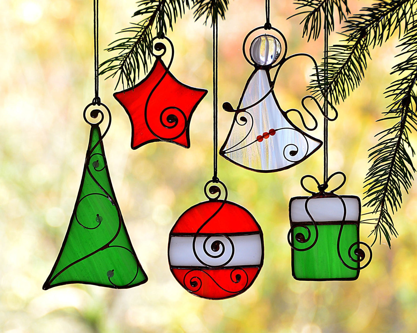 Stained glass Christmas ornaments, hanging suncatcher