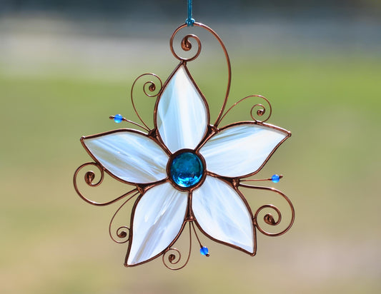 Stained glass window hangings, flower sun catcher, housewarming gift, handmade flower gift