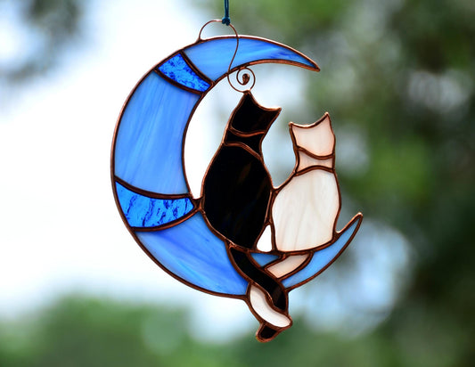 Stained glass black&white cats window hangings, memorial gift, pet lost gift, custom colors