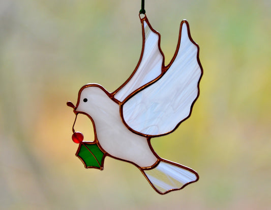 Stained glass bird, dove suncatcher, window hangings Christmas ornament