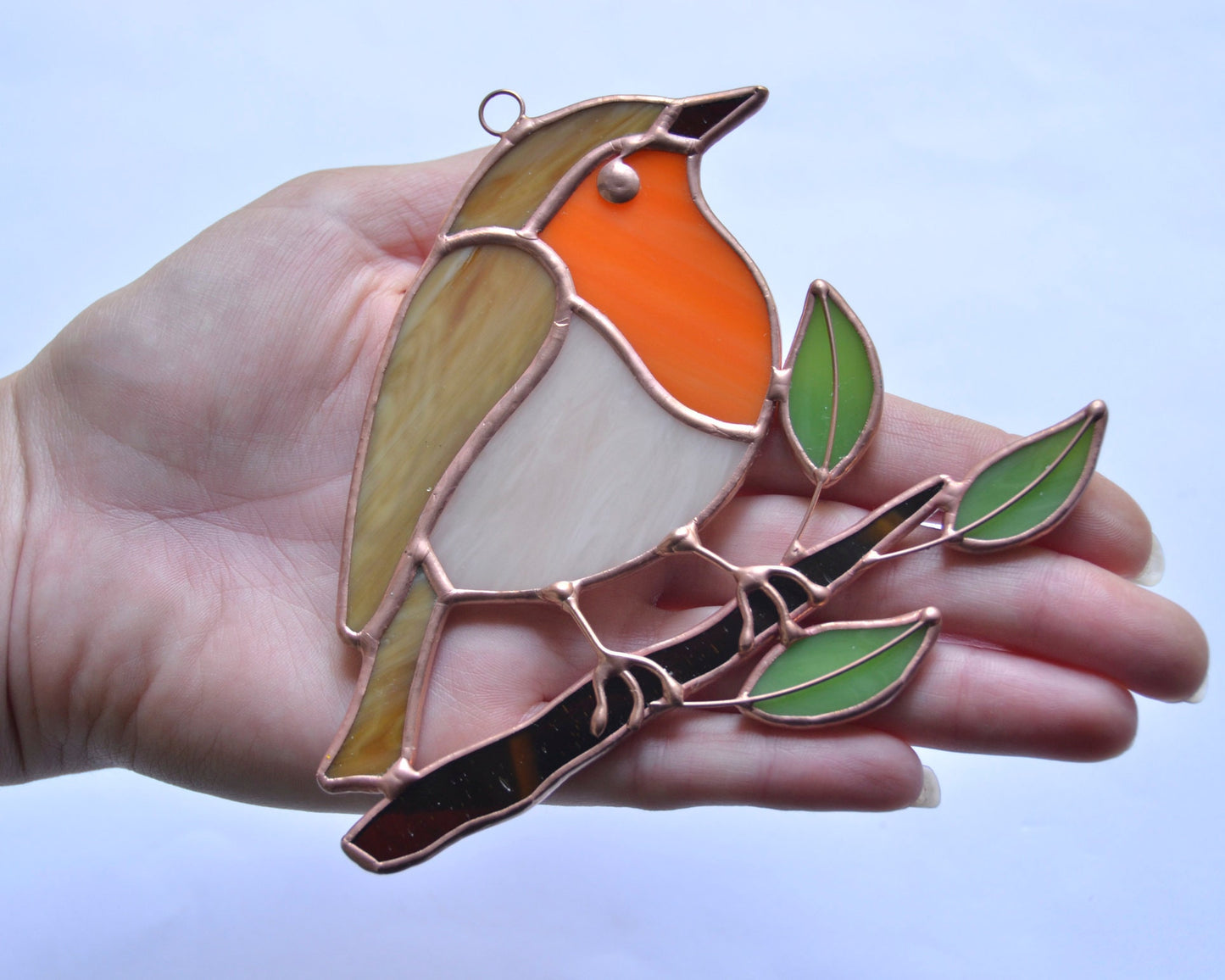 Robin Stained Glass Suncatcher – Handmade Bird Window Decor – Spring Gift – Glass Ornament Art