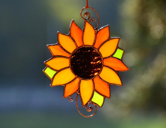 Stained glass ornament, sunflower window hangings, handmade flower gift suncatcher