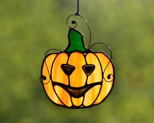 Stained glass Halloween window hanging, fall decor, stain glass pumpkin sun catcher