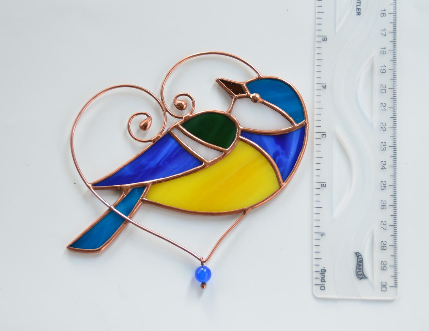 Blue Tit Stained Glass Suncatcher – Window Hanging Bird Ornament