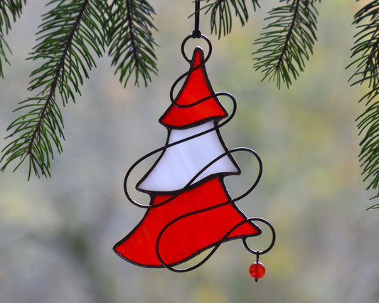 Stain glass Christmas tree ornament, holiday suncatcher, window hangings