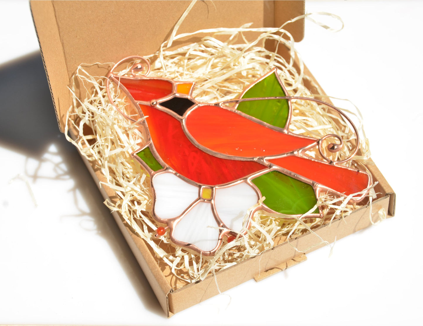 Red Cardinal Stained Glass Suncatchers: Handmade Window Hangings Bird Ornament, Memorial Gift