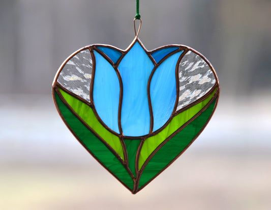 Tulip Heart Stained Glass Suncatcher – Spring Window Hanging Decoration