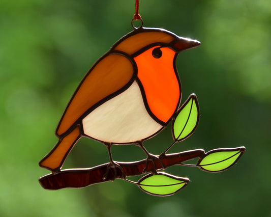 Robin Stained Glass Suncatcher – Handmade Bird Window Decor – Spring Gift – Glass Ornament Art