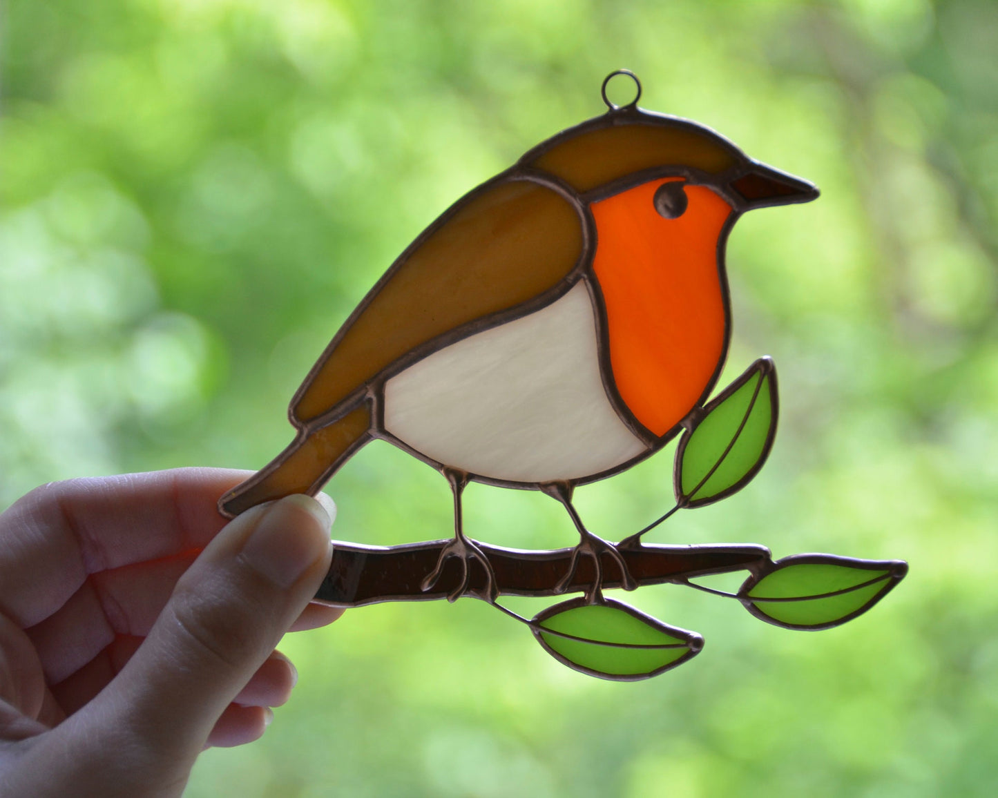 Robin Stained Glass Suncatcher – Handmade Bird Window Decor – Spring Gift – Glass Ornament Art