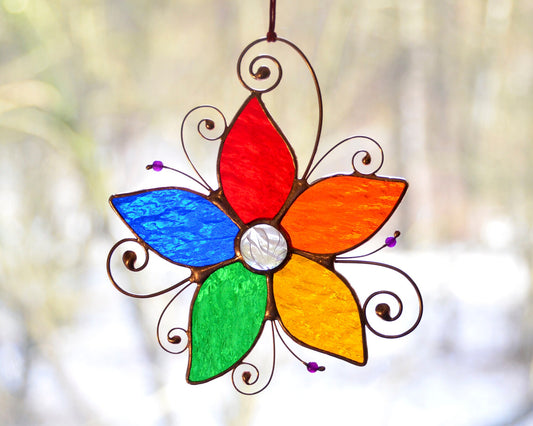Stained glass window hangings ornament, flower suncatcher, flower gift