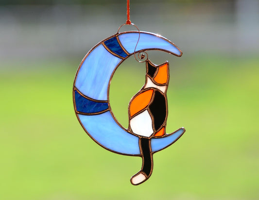 Stained glass calico cat window hangings, memorial gift, pet lost gift