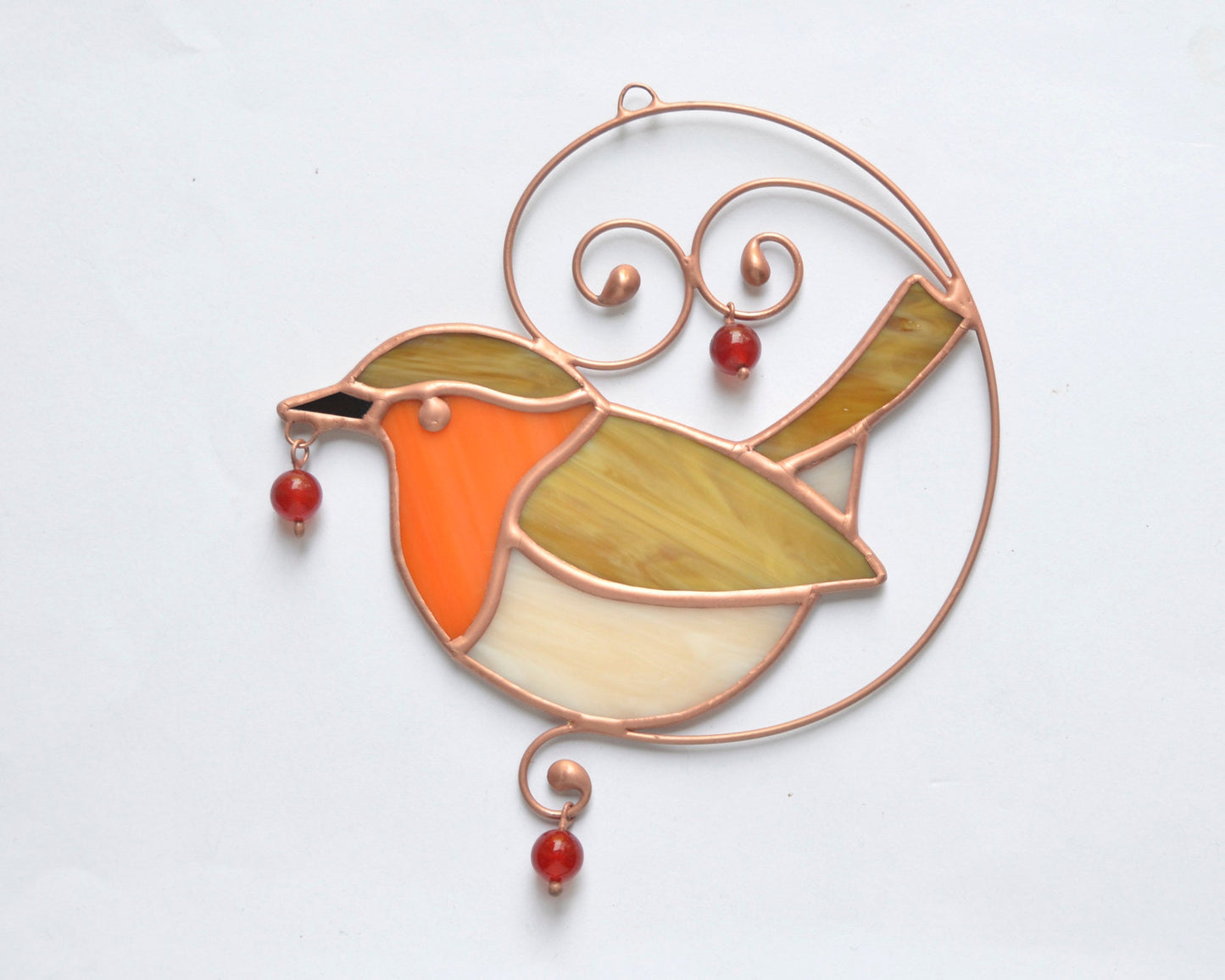 Robin Stained Glass Suncatcher – Handmade Window Hanging Ornament, Bird Lover Gift