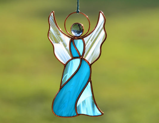 Stained glass angel ornament, memorial gift, window hangings, guardian angel