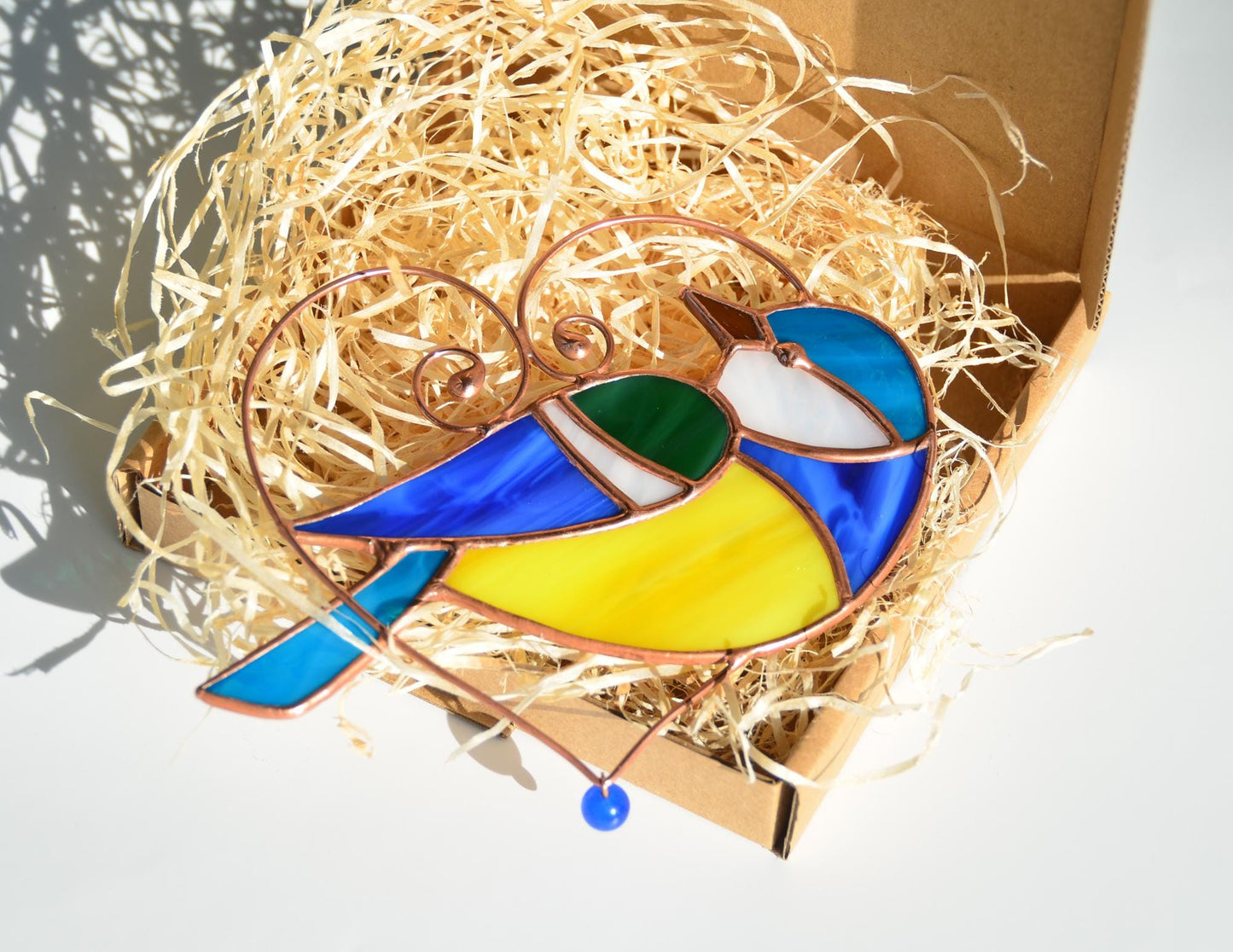 Blue Tit Stained Glass Suncatcher – Window Hanging Bird Ornament