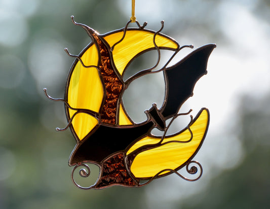 Stained glass Halloween suncatcher, spooky tree, bat suncatcher, window hanging decor