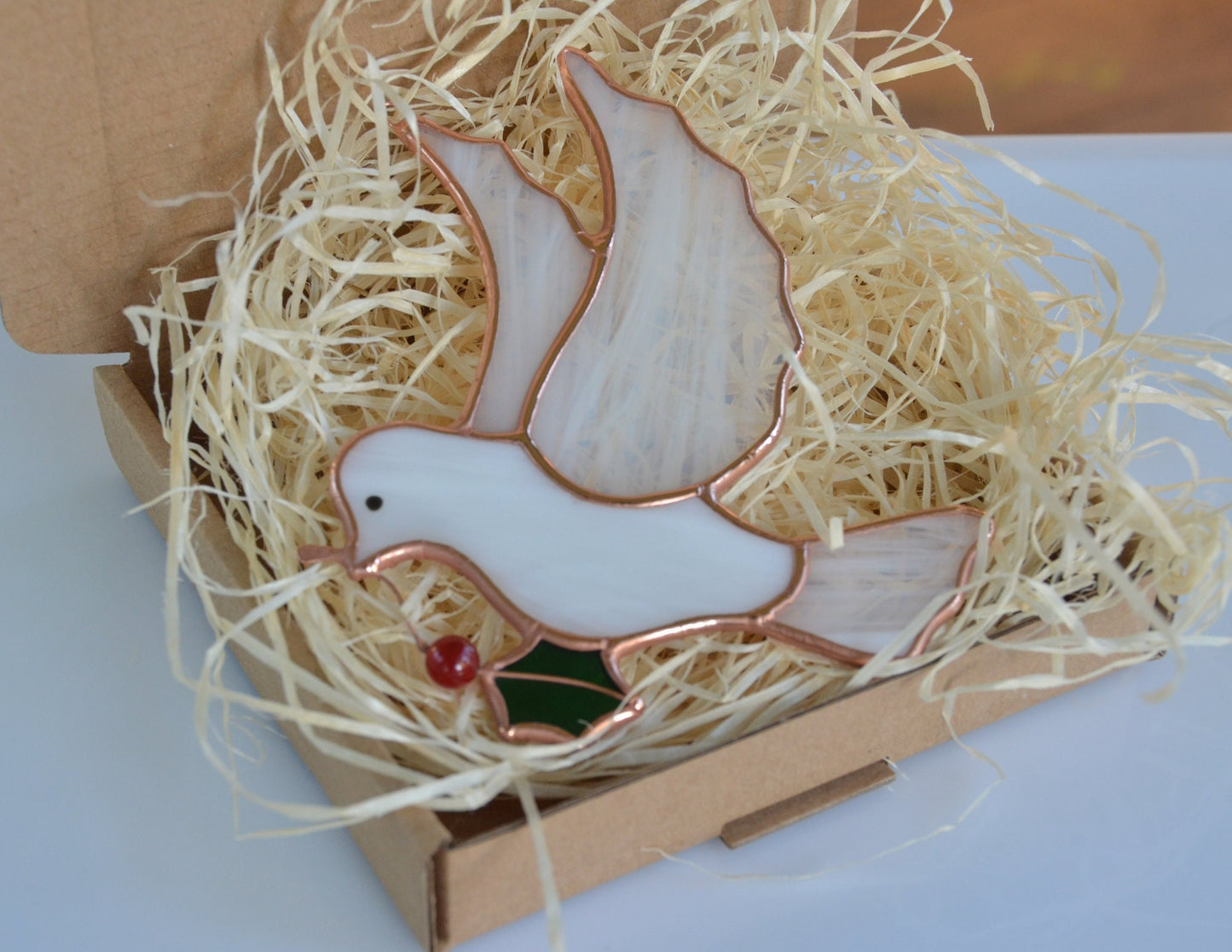Stained glass bird, dove suncatcher, window hangings Christmas ornament