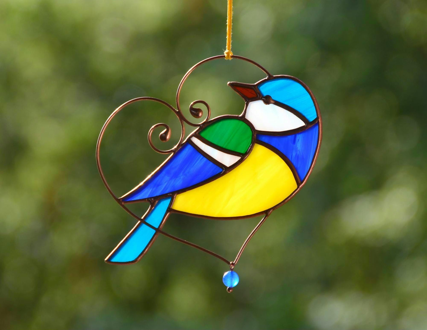 Blue Tit Stained Glass Suncatcher – Window Hanging Bird Ornament