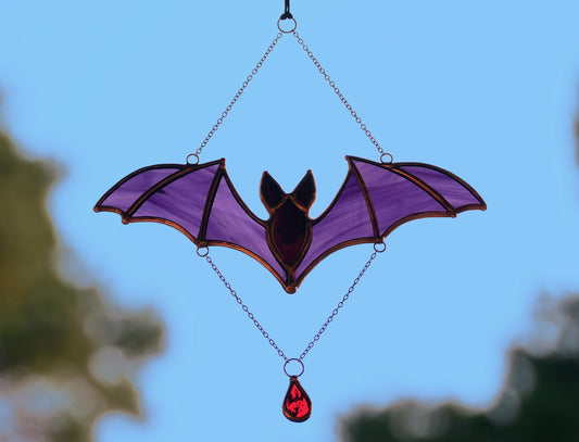 Stained Glass Halloween Bat Suncatcher – Spooky Window Hanging Decor