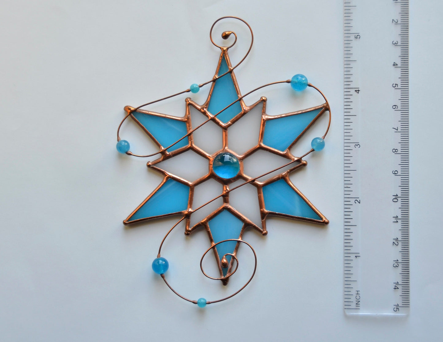 Winter Snowflake Stained Glass Suncatcher – Handmade Holiday Window Ornament