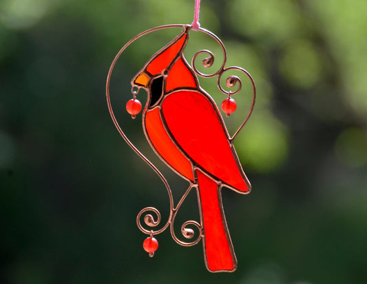 Stained Glass Cardinal Suncatchers – Red Bird Window Hangings – Memorial Gift – Handmade Christmas ornament