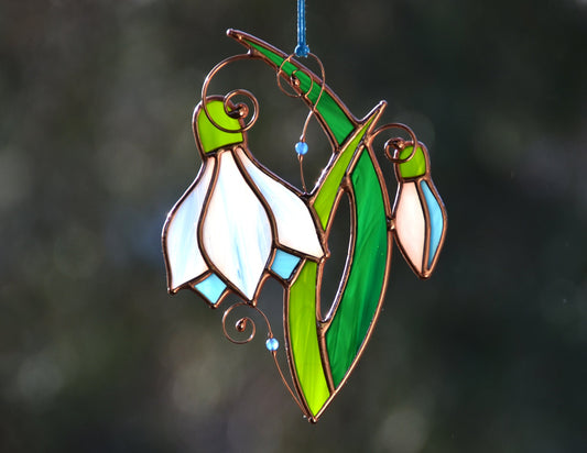 Stained Glass Snowdrop Suncatcher: Spring Flower Window Hanging
