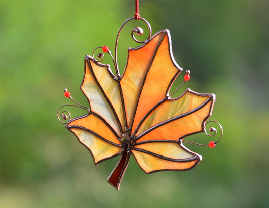 Stained glass leaf decor, window hangings, stain glass suncatcher