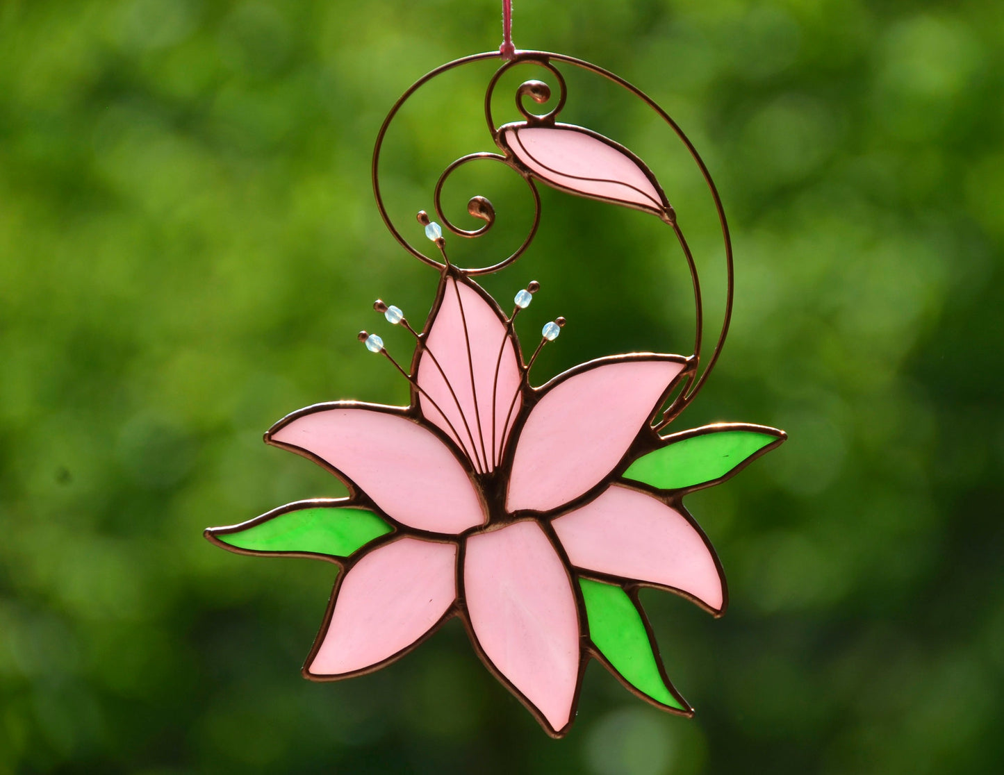 Blue Lily Stained Glass Suncatcher – Handmade Tiffany Flower Window Hanging