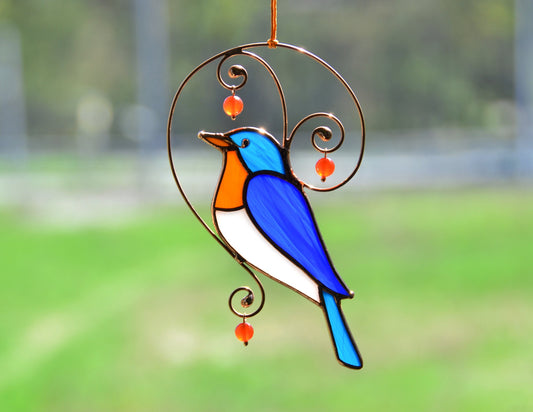 Bluebird Stained Glass Suncatcher: Bird Lover Gift Window Hanging