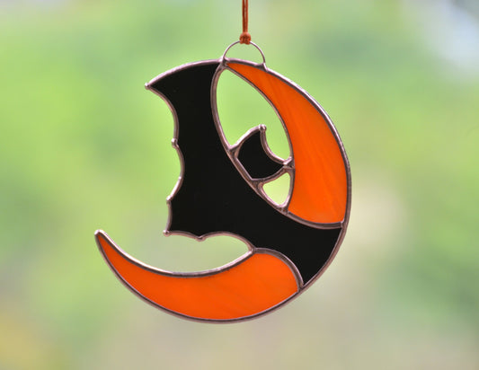 Stained Glass Halloween Bat Suncatcher: Moon Window Hanging