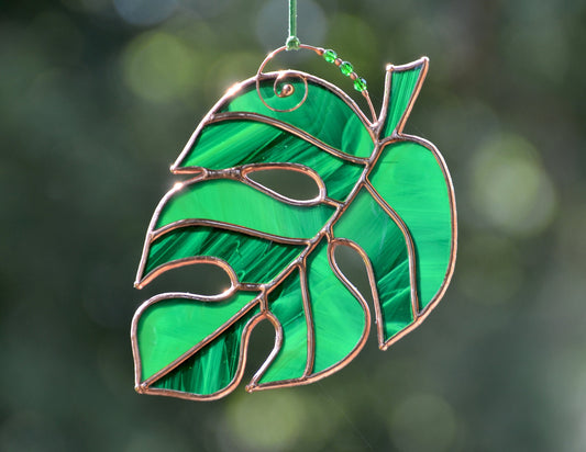 Monstera Leaf Stained Glass Suncatcher, Window Hanging Ornament