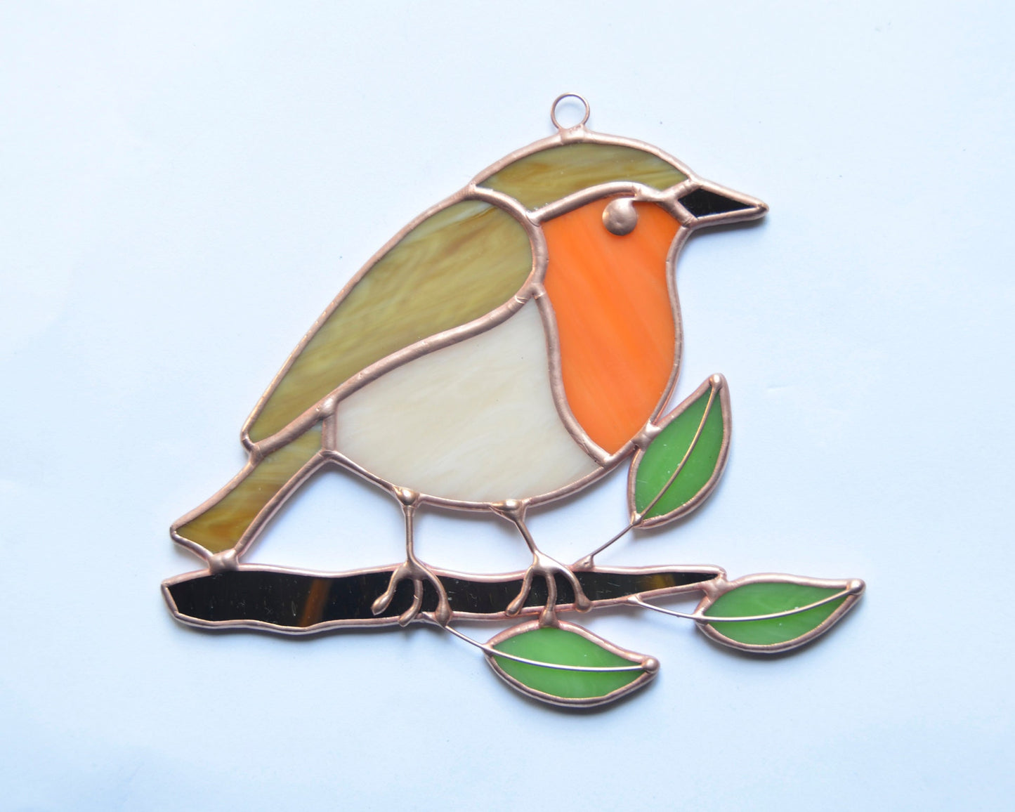 Robin Stained Glass Suncatcher – Handmade Bird Window Decor – Spring Gift – Glass Ornament Art