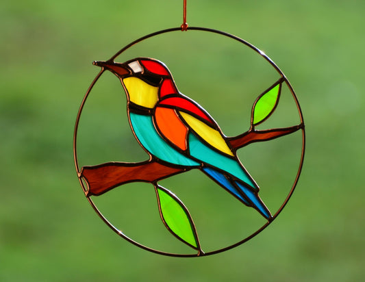 Stained Glass Bee-Eater Suncatcher: Colorful Bird Window Hanging