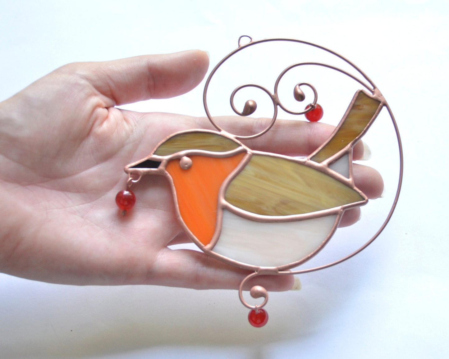 Robin Stained Glass Suncatcher – Handmade Window Hanging Ornament, Bird Lover Gift