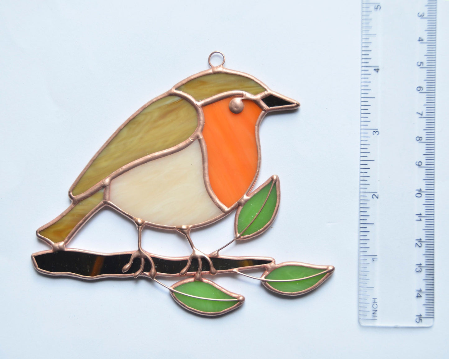 Robin Stained Glass Suncatcher – Handmade Bird Window Decor – Spring Gift – Glass Ornament Art