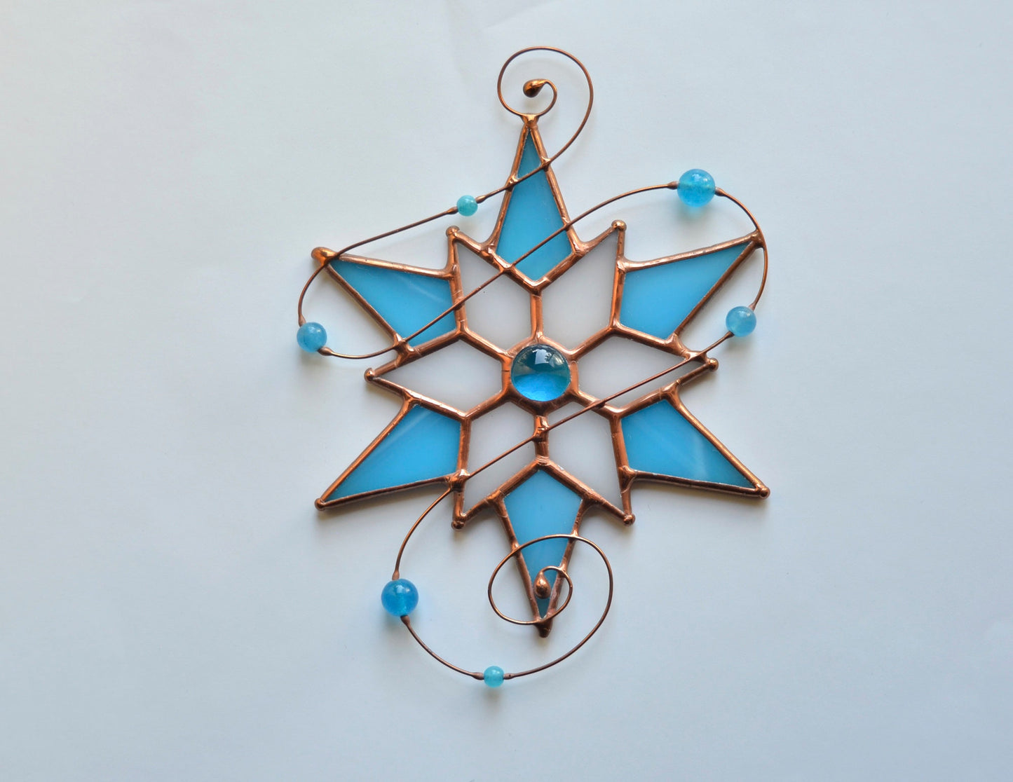 Winter Snowflake Stained Glass Suncatcher – Handmade Holiday Window Ornament