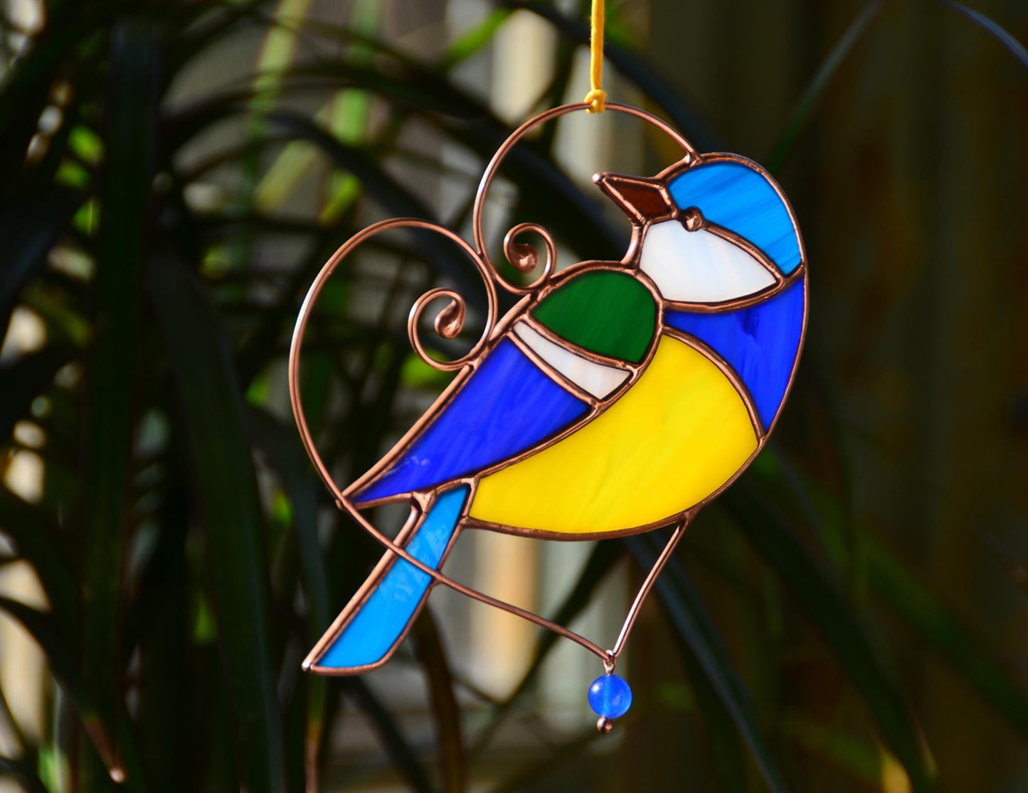 Blue Tit Stained Glass Suncatcher – Window Hanging Bird Ornament
