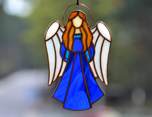Christmas angel stained glass widow hanging suncatcher, angel gift, angel ornaments