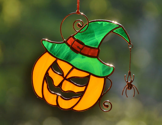 Stained glass Halloween falldecor, stained glass pumpkin suncatcher, window hangings