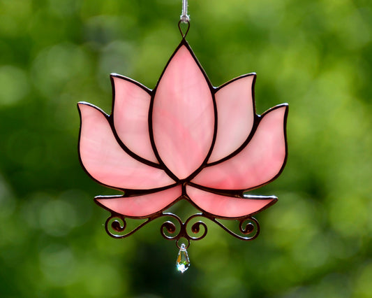 Stained Glass Lotus Suncatcher: Crystal Window Hanging, Yoga Gift
