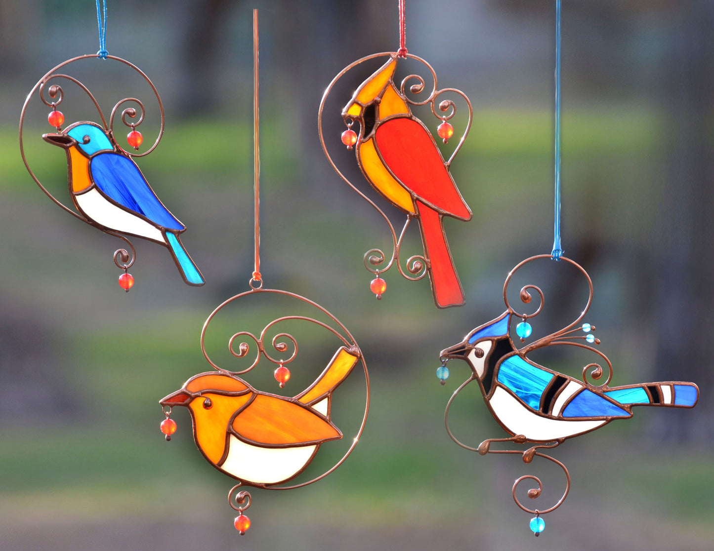 Robin Stained Glass Suncatcher – Handmade Window Hanging Ornament, Bird Lover Gift