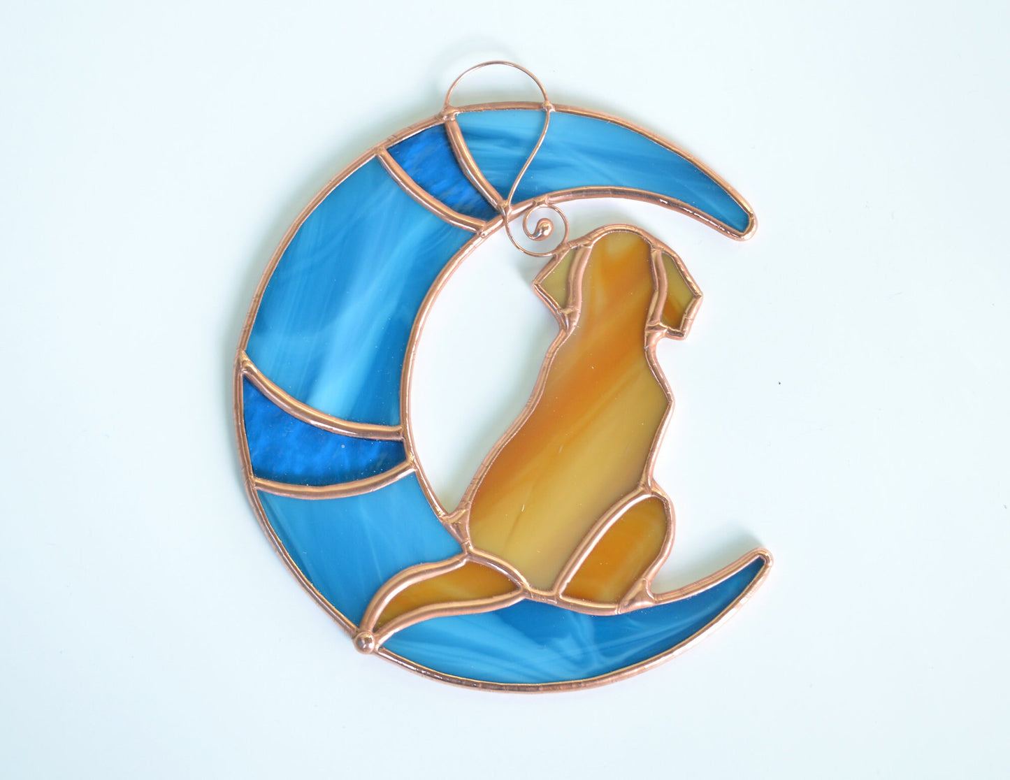 Stained Glass Dog on Moon – Pet Memorial Suncatcher – Dog Loss Sympathy Gift – Window Hanging Keepsake – Celestial Dog Decor