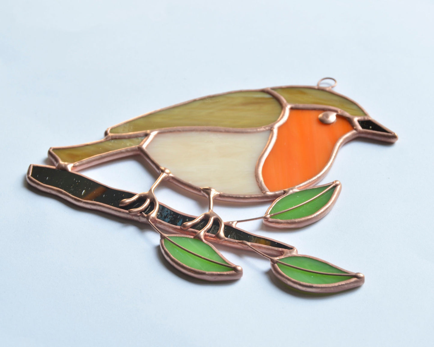 Robin Stained Glass Suncatcher – Handmade Bird Window Decor – Spring Gift – Glass Ornament Art