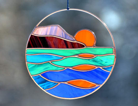Sunset Sea Stained Glass Suncatcher: Handmade Window Hanging