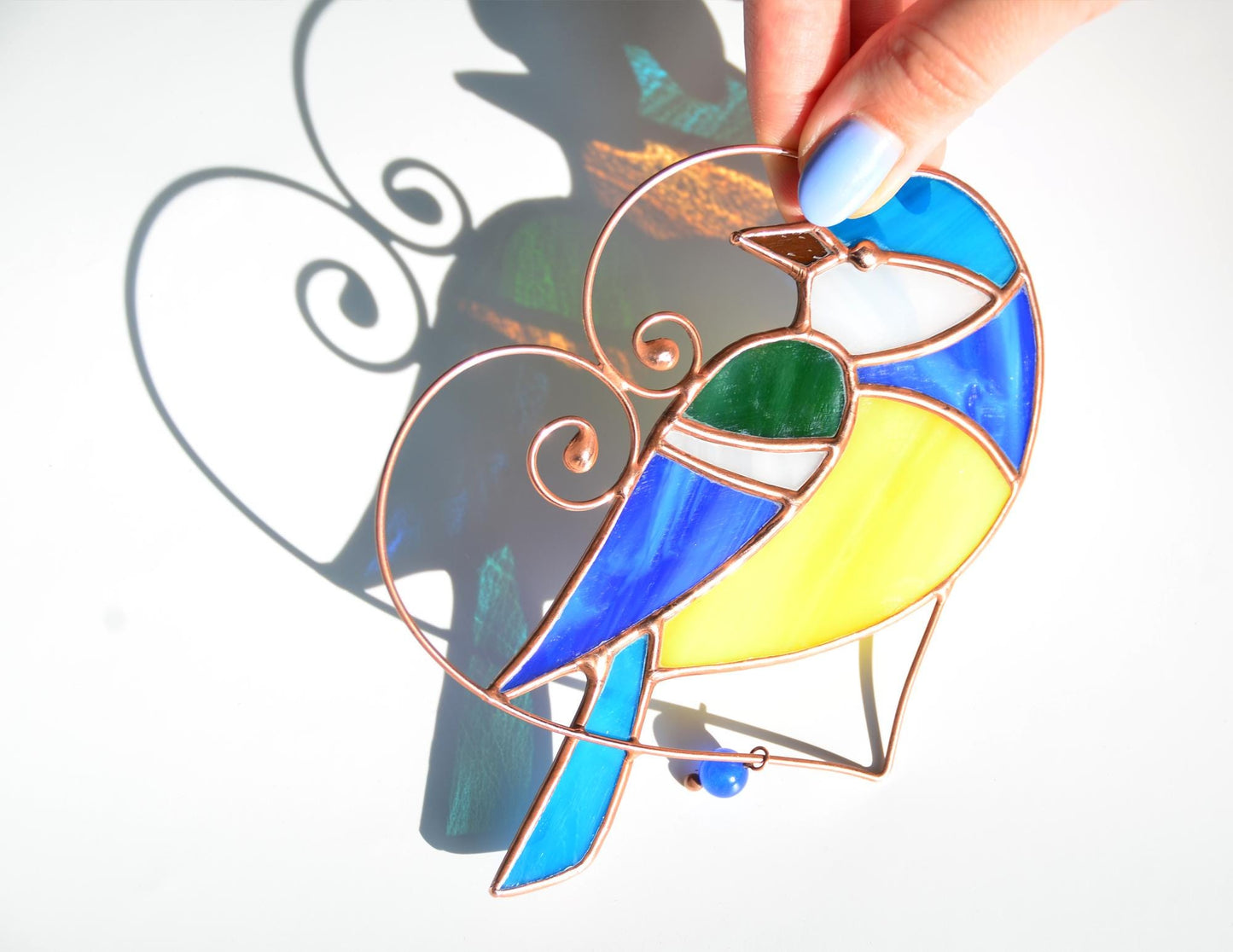 Blue Tit Stained Glass Suncatcher – Window Hanging Bird Ornament