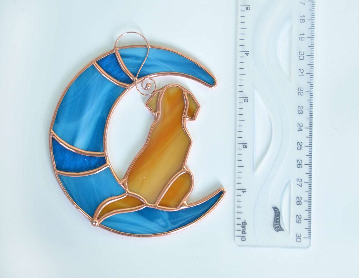 Stained Glass Dog on Moon – Pet Memorial Suncatcher – Dog Loss Sympathy Gift – Window Hanging Keepsake – Celestial Dog Decor