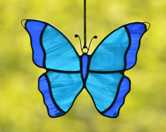 Handmade Morpho Butterfly Stained Glass Suncatcher – Window Hanging Decoration