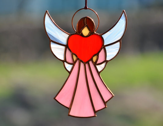 Stained Glass Angel Suncatcher – Memorial Window Hanging – Sympathy Gift