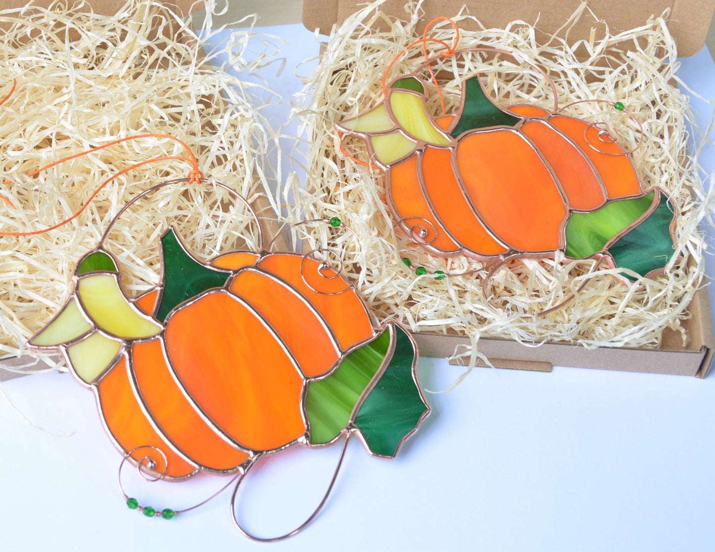 Pumpkin Stained Glass Window Hanging – Fall and Halloween Home Decor