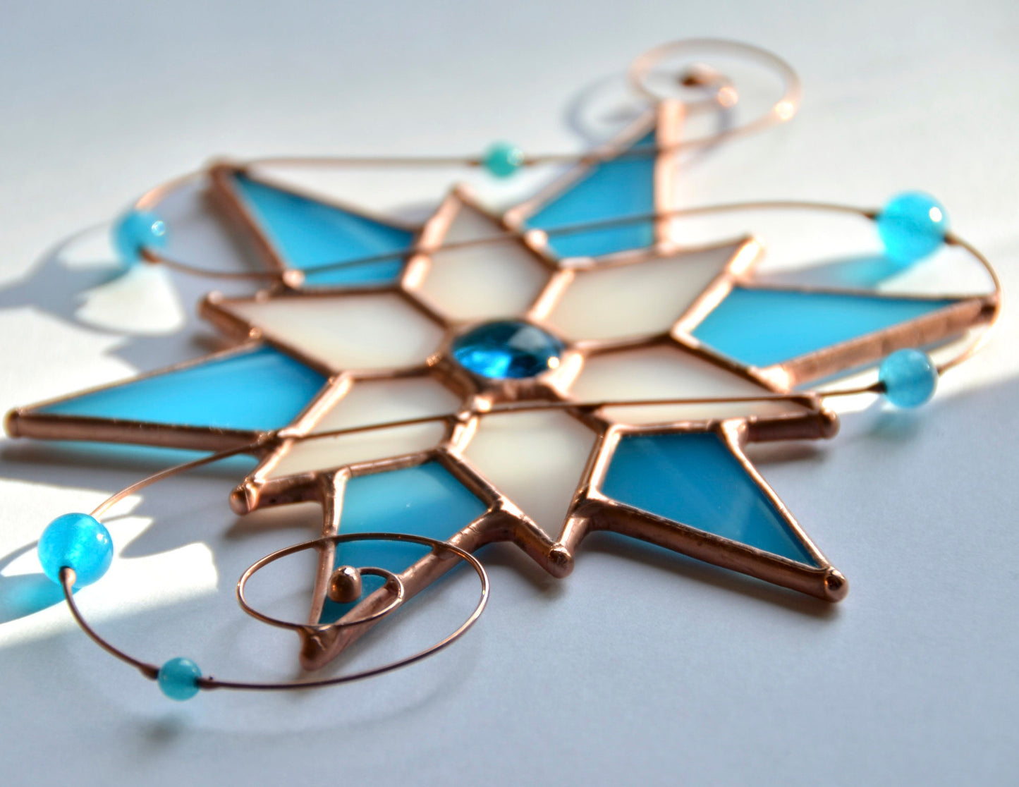 Winter Snowflake Stained Glass Suncatcher – Handmade Holiday Window Ornament