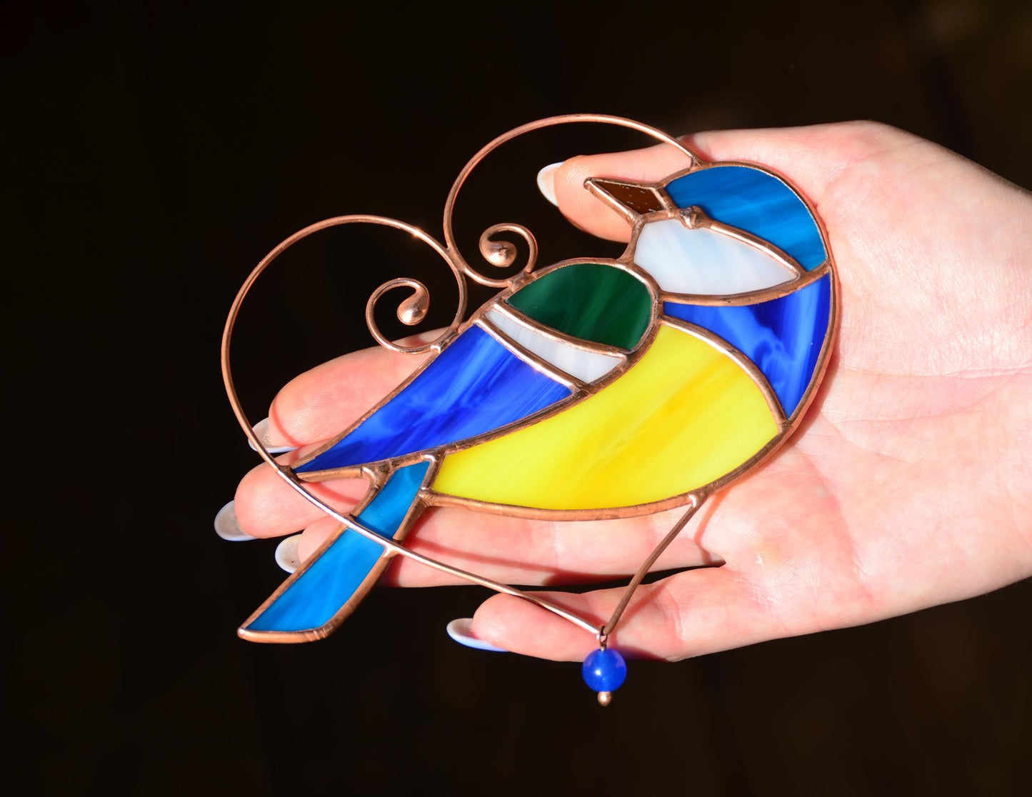 Blue Tit Stained Glass Suncatcher – Window Hanging Bird Ornament